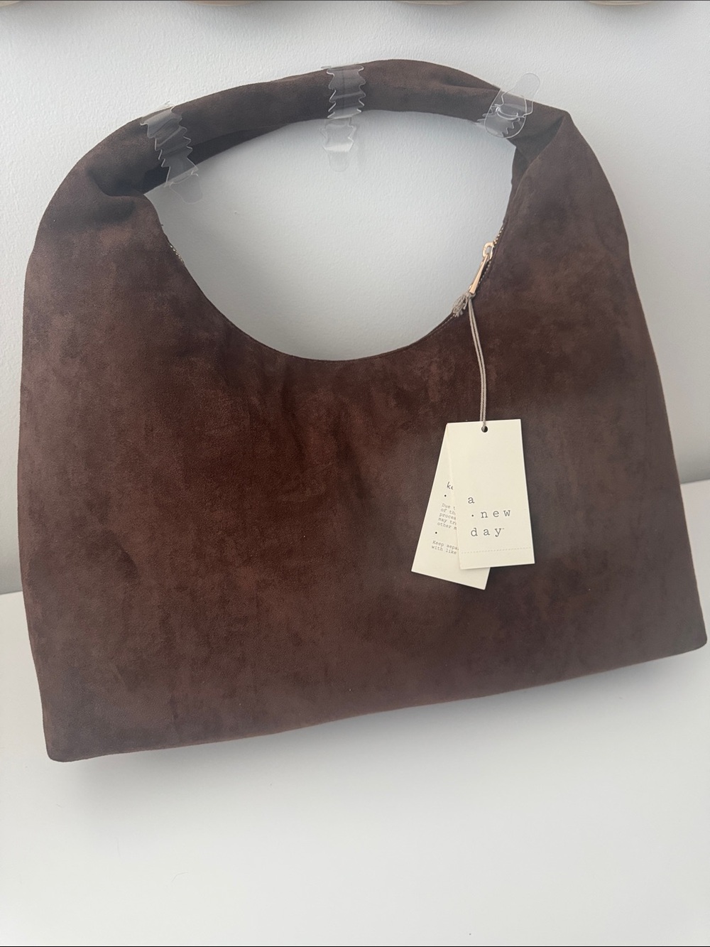 A New Day Suede Hobo Bag in Dark Brown